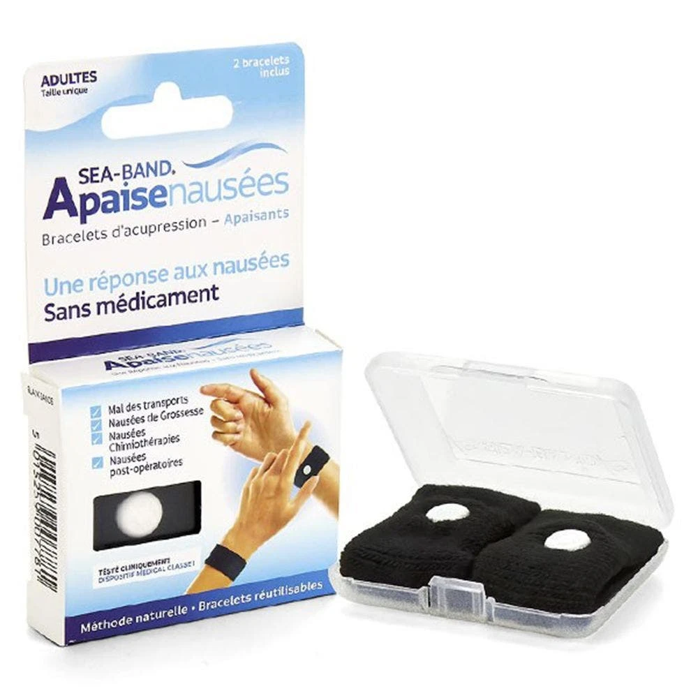 Polsini Di Agopressione Per Adulti, Nero X2 Nausea Seaband 1 Polsini Di Agopressione Per Adulti, Nero X2 Nausea Seaband