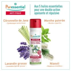 Spray Repellente E Lenitivo Contro Le Zanzare 75 Ml Anti-Pique Puressentiel -Corpo Vita Vendite 112103