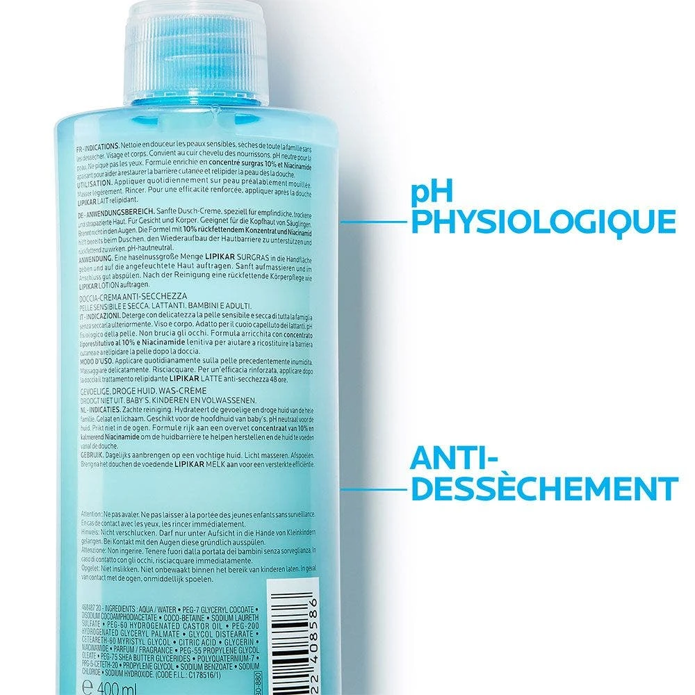 Crema Doccia Surgras Per Neonati E Adulti 400 Ml Lipikar Pelle Secca La Roche-Posay 2 Crema Doccia Surgras Per Neonati E Adulti 400 Ml Lipikar Pelle Secca La Roche-Posay - immagine 2
