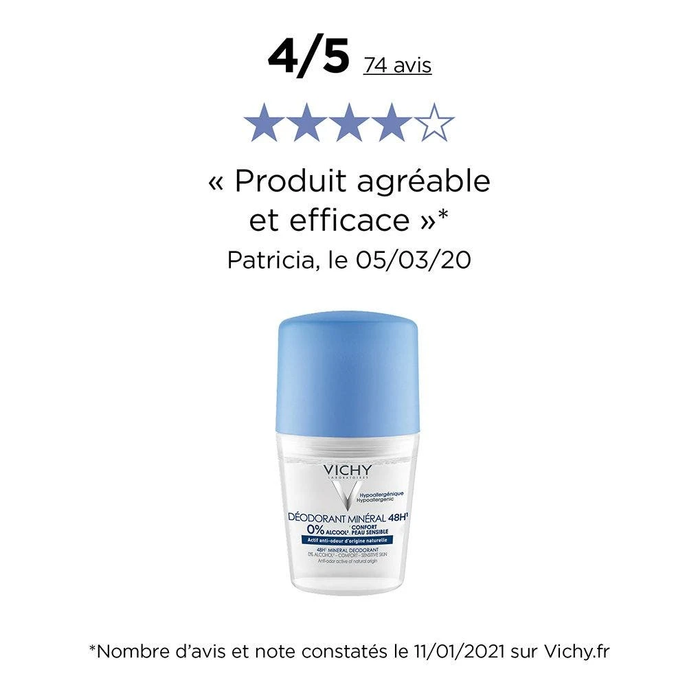 Deodorante 48h 50ml Minéral Roll-on Pelle Sensibile Vichy 2 Deodorante 48h 50ml Minéral Roll-on Pelle Sensibile Vichy - immagine 2